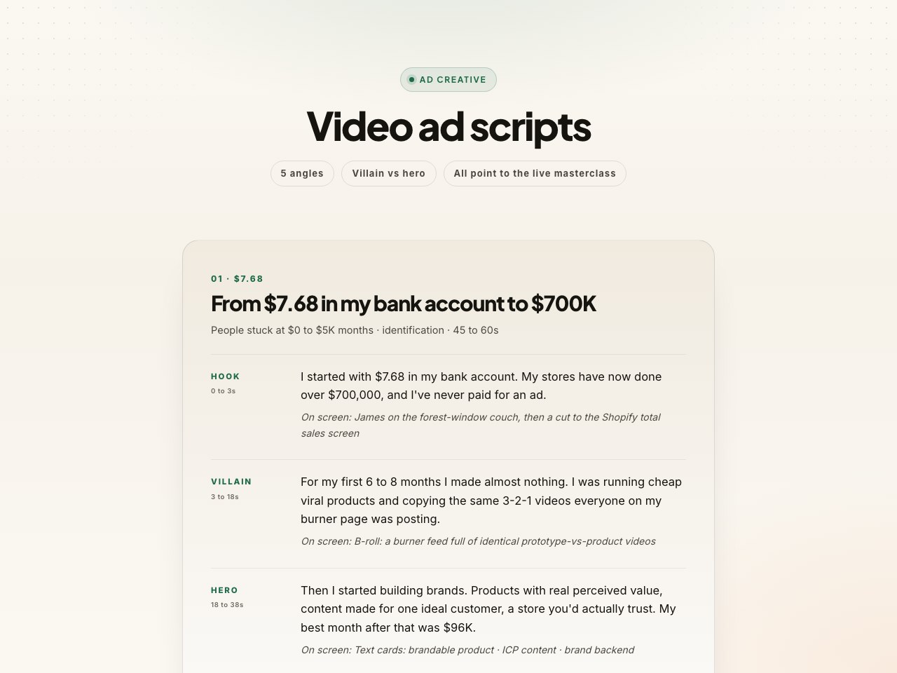 Ad creative scripts preview